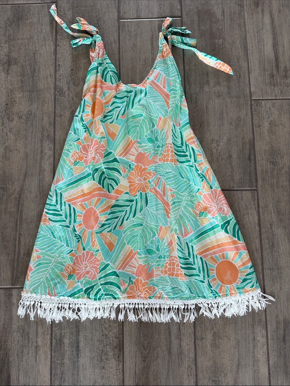 Kenny Flowers Tropical Mint Green and Coral Tie-Shoulder Dress